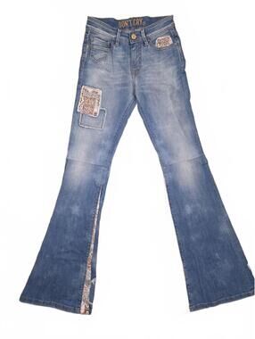 Don't Cry Milan Cleopatra Aztec Patchwork Flare Jeans Made in Italy Size 27